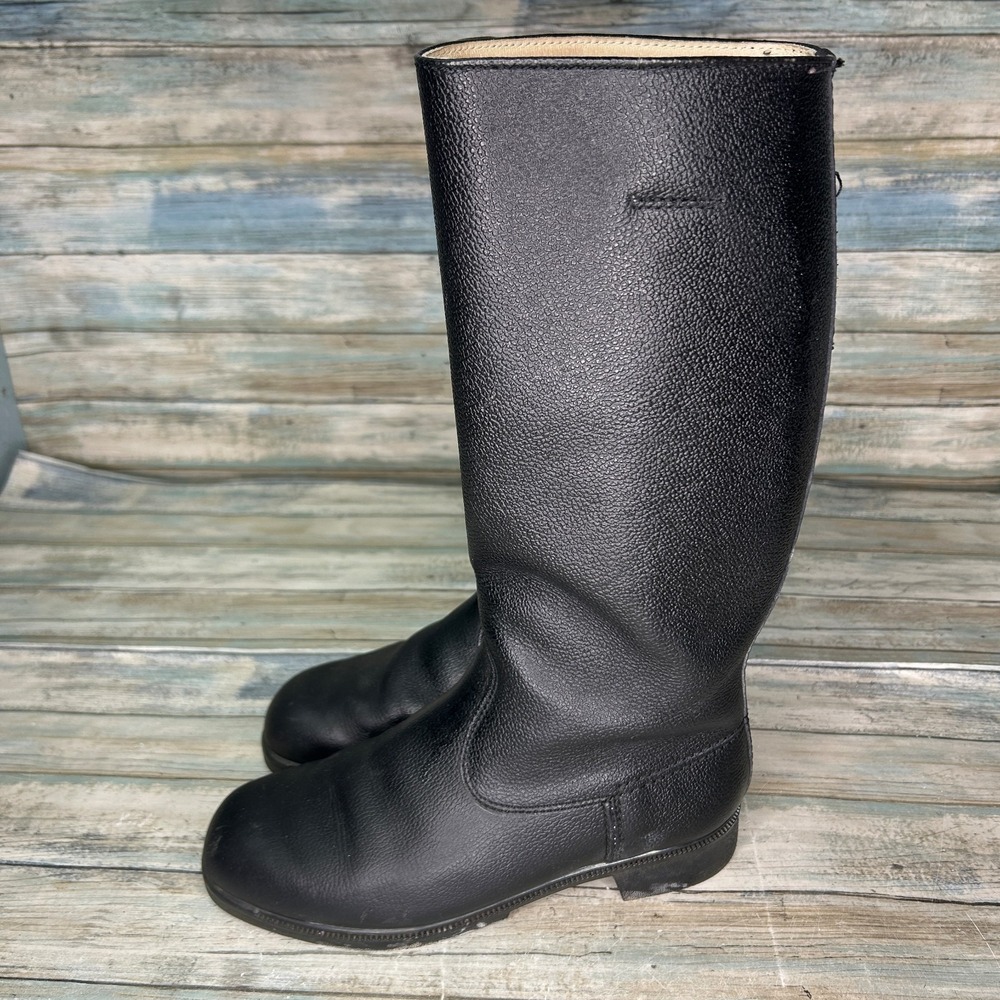 Vintage Military‎ Officer Leather Boots Size 26.5 Germany Black Tall